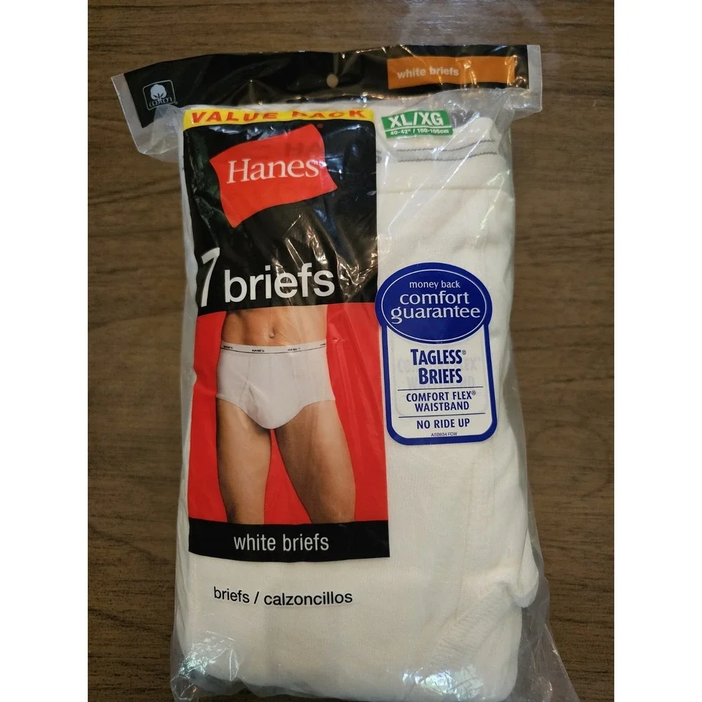 2010 Hanes Men's White 100% Cotton Comfort Flex Briefs 7  Pack Size XL 40-42 NWT